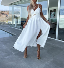 Elegant V-Neck Halter Swing Dress: Perfect for Summer Days and Stylish Events