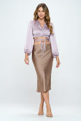 Satin Elegance Wrap Crop Top with Tie
