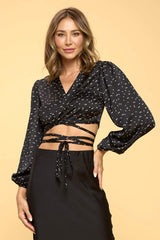 Satin Elegance Tie-Front Crop Top