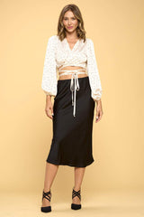 Elegant Satin Tie-Front Crop Top