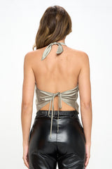 Elegant Satin Cowl Neck Backless Top