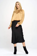 Elegant Satin Ruffle Mock Neck Top