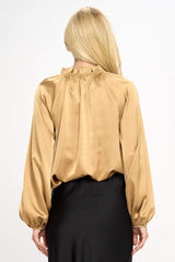 Elegant Satin Ruffle Mock Neck Top