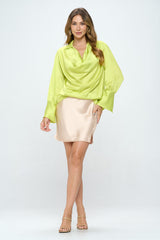 Elegant Satin Collared Cowl Neck Top