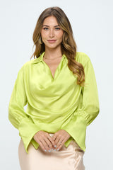 Elegant Satin Collared Cowl Neck Top