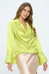 Elegant Satin Collared Cowl Neck Top