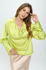 Elegant Satin Collared Cowl Neck Top