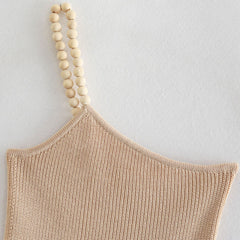Beaded Strappy Crop Knit Tank Top - Vintage Chic and Backless