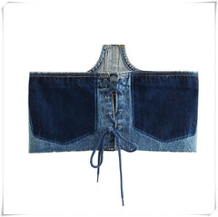 Sophisticated Denim Back Bandage Crop Top