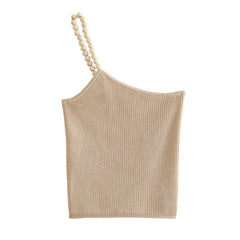 Beaded Strappy Crop Knit Tank Top - Vintage Chic and Backless