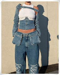 Sophisticated Denim Back Bandage Crop Top