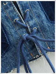 Sophisticated Denim Back Bandage Crop Top