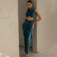 Elegant Enchantment 2 Piece Dress Set - Skirt with Sleeveless Crop Top