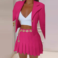 Women Pleated Mini Skirts Suit & Blazer Tops