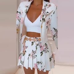 Women Pleated Mini Skirts Suit & Blazer Tops