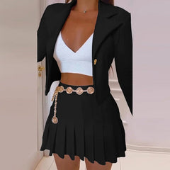 Women Pleated Mini Skirts Suit & Blazer Tops