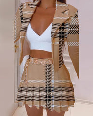 Women Pleated Mini Skirts Suit & Blazer Tops
