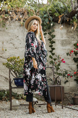Elegant Flutter Sleeve Floral Kimono