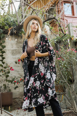 Elegant Flutter Sleeve Floral Kimono