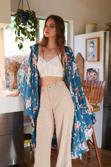Elegant Flutter Sleeve Floral Kimono