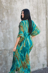Boho Chic Tie-Dye V-Neck Kaftan Dress: Effortlessly Stylish and Flattering