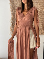 Helen Dress, Long Boho Organic Cotton Slit Dress