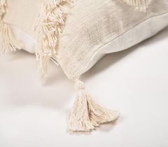 Handwoven Cotton Off-White Chevron Tasseled Cushion Cover e