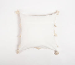 Handwoven Cotton Off-White Chevron Tasseled Cushion Cover e