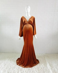 Winter Velvet Boho Maternity Long Dress