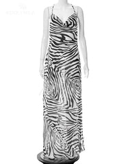 Elegant V-Neck Striped Beach Dress with Side Split