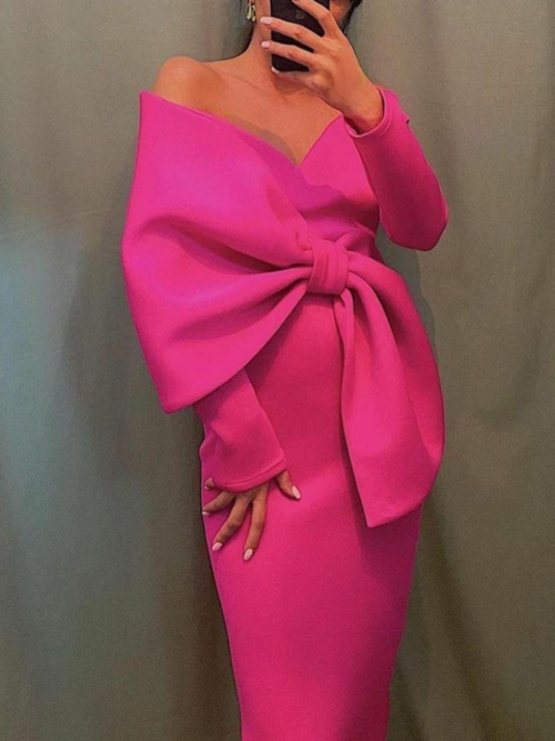 Elegant Bow-Adorned Off-Shoulder Party Dress for Curvy Women