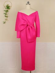 Elegant Bow-Adorned Off-Shoulder Party Dress for Curvy Women