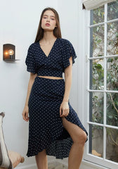 Navy Polka Dot Wrap Midi Skirt: Flattering and Stylish!