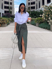 Timeless Elegance: Women's Bow Shirt and Pleated Skirt Suit