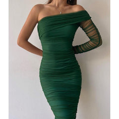 Seductive Mesh Patchwork One-Shoulder Backless Dress
