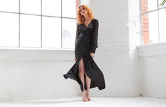 Seductive Noir Satin Wrap Maxi Dress