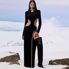 Seductive Elegance: Cutout O-Neck Black Dress