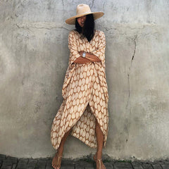 Women Black Tie Dye Kimono Swimsuit Cape