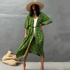 Women Black Tie Dye Kimono Swimsuit Cape