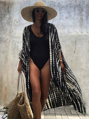Women Black Tie Dye Kimono Swimsuit Cape
