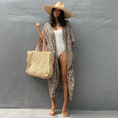 Women Black Tie Dye Kimono Swimsuit Cape