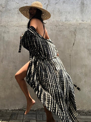 Women Black Tie Dye Kimono Swimsuit Cape