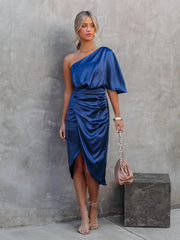 Elegant Satin Silk Asymmetrical Dress