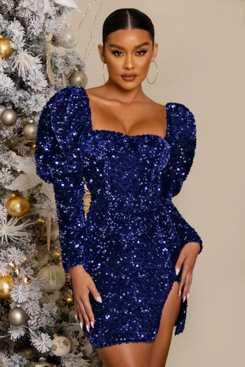 Sparkling Sequin Puff Sleeve Mini Dress