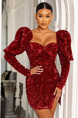 Sparkling Sequin Puff Sleeve Mini Dress