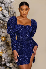 Sparkling Sequin Puff Sleeve Mini Dress