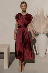 Elegant Satin Criss Cross Belt Tie Party Dress