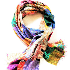 Vintage Silk Saree Scarf - Hand Stitched Kantha Upcycled