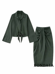Timeless Elegance: Women's Bow Shirt and Pleated Skirt Suit