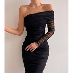 Seductive Mesh Patchwork One-Shoulder Backless Dress